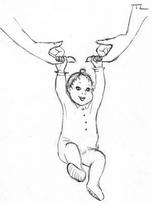 Un bébé avec son réflexe d'agrippement